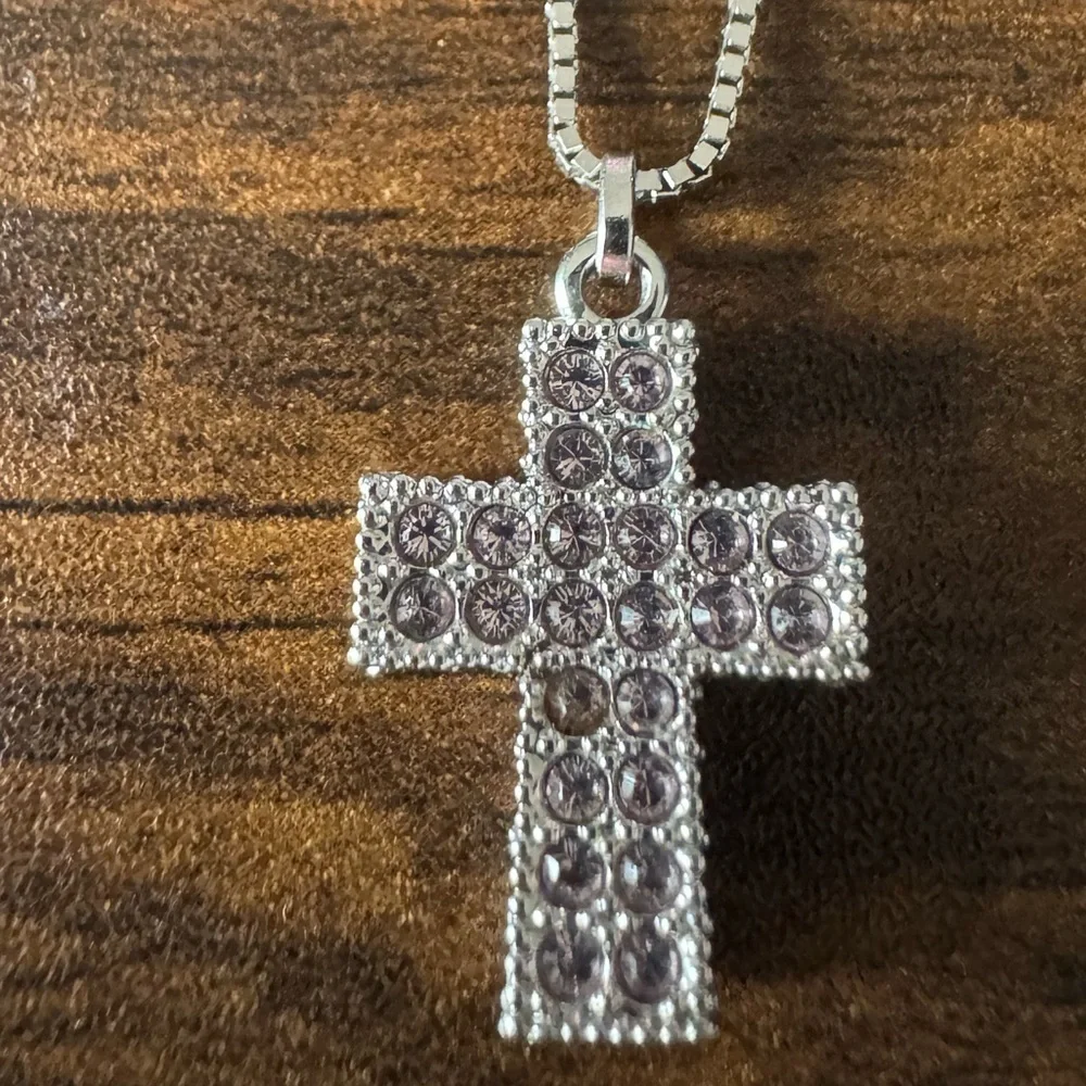 Swarovski Light Pink Amethyst 3D Cross Necklace